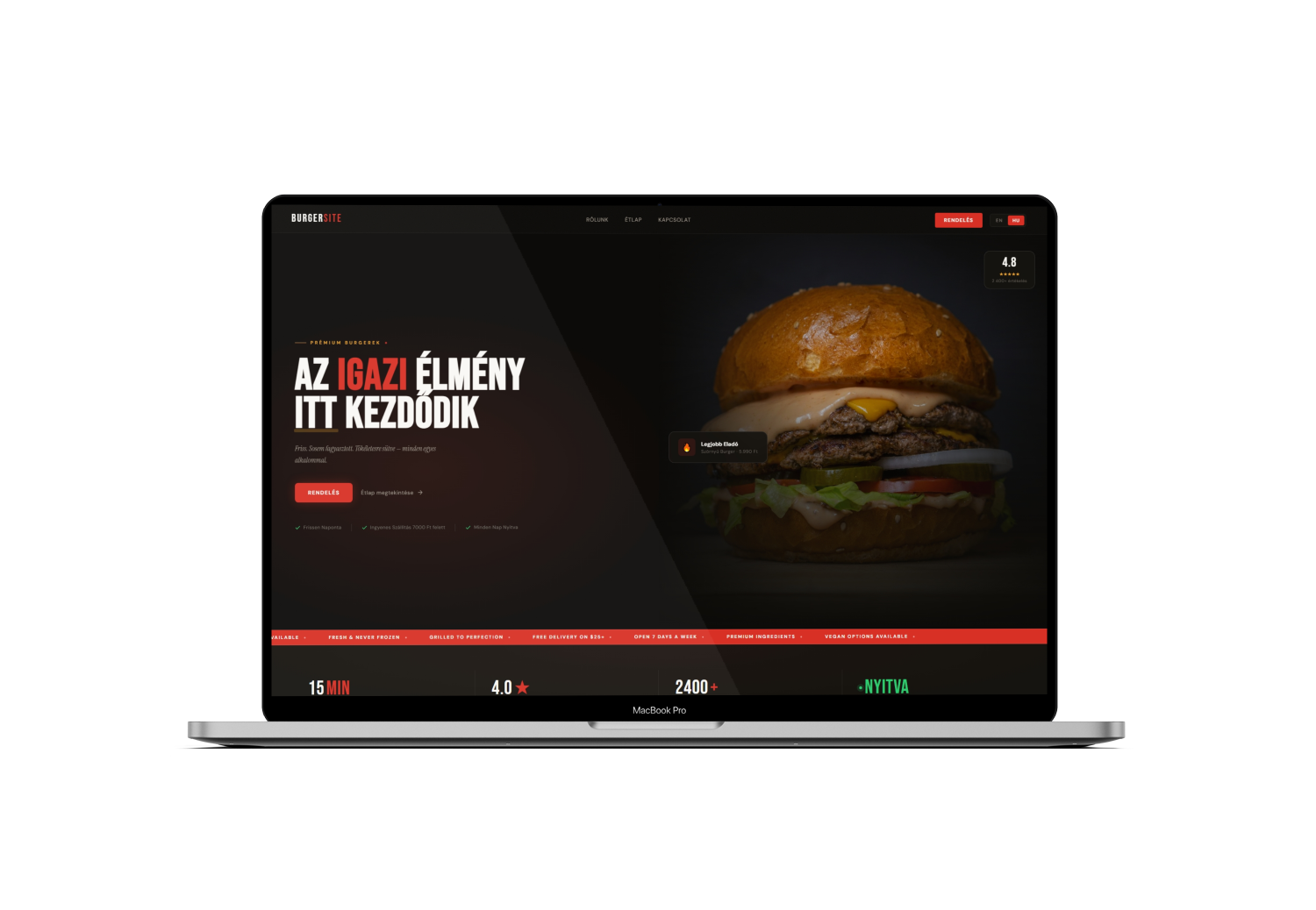 BurgerSite asztali nézet